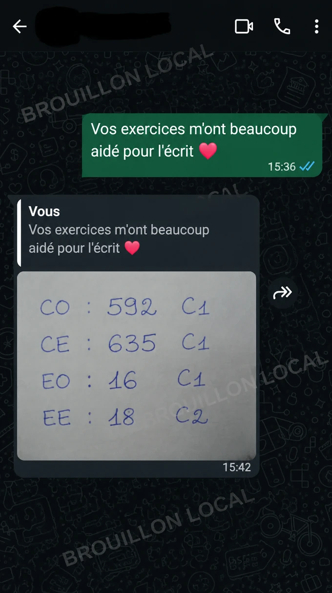 Résultats TCF Quebec de Liam OConnor, informations personnelles masquées