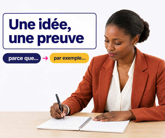 Candidate qui rédige son argument : une idée, une preuve