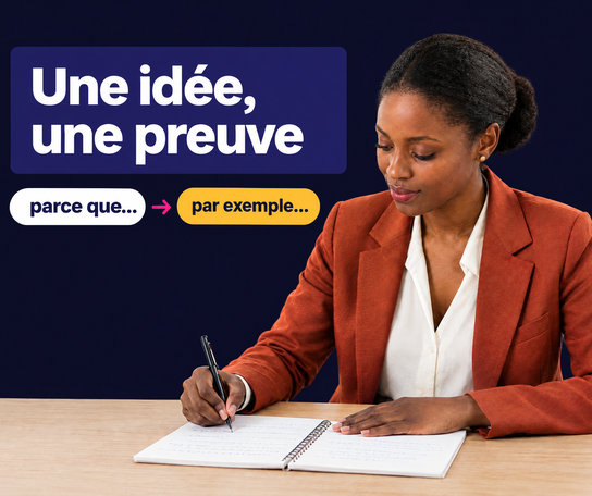 Candidate qui rédige son argument : une idée, une preuve