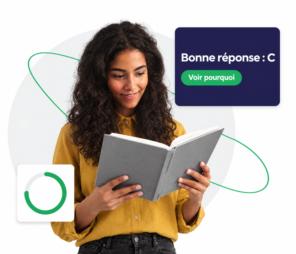 Candidate qui lit un texte et vérifie sa réponse