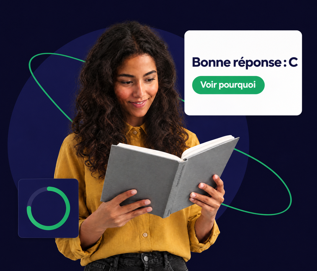 Candidate qui lit un texte et vérifie sa réponse